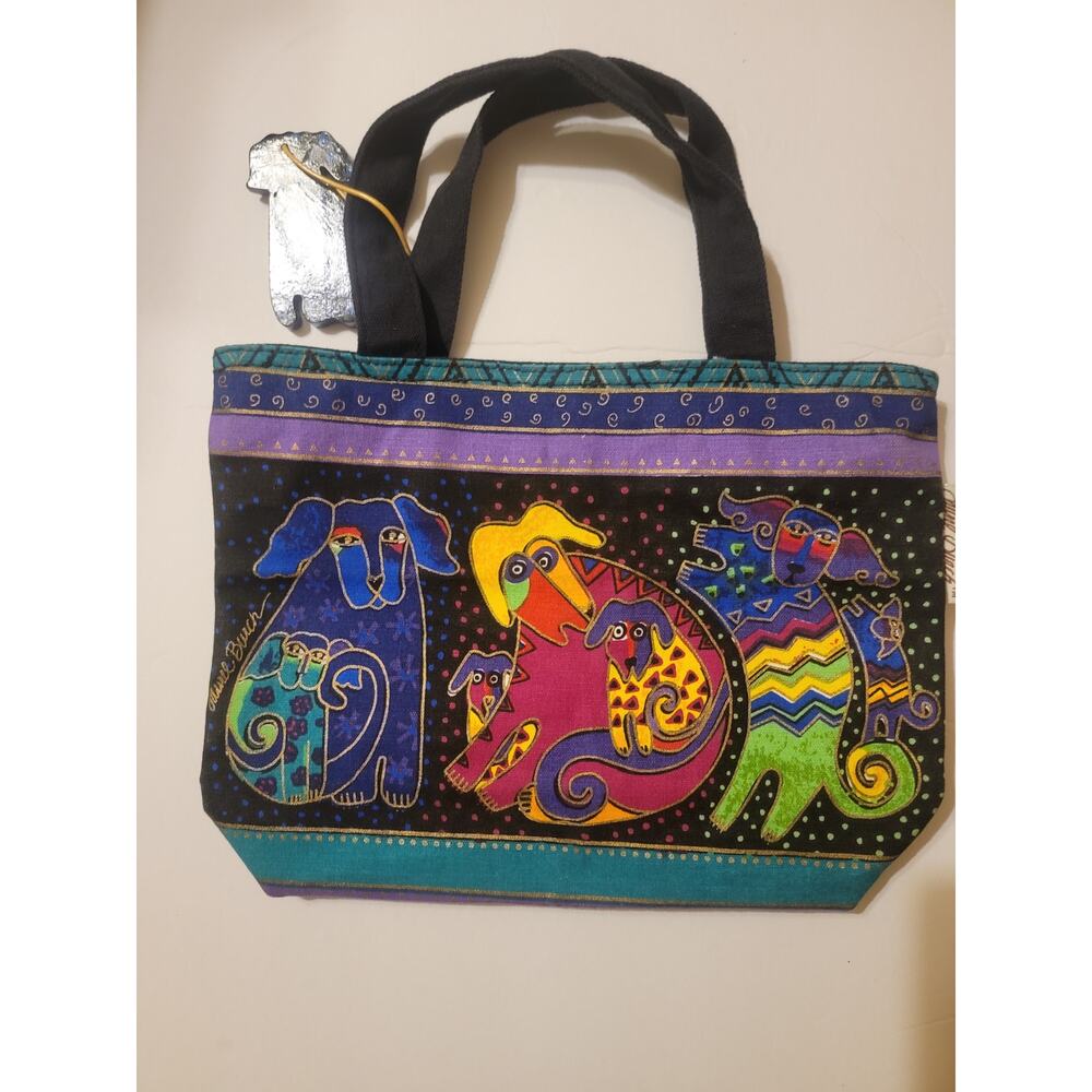 Laura Burch Dogs  Laurel  Small Canvas Purse Tote Multicolor Handbag Painted Dog